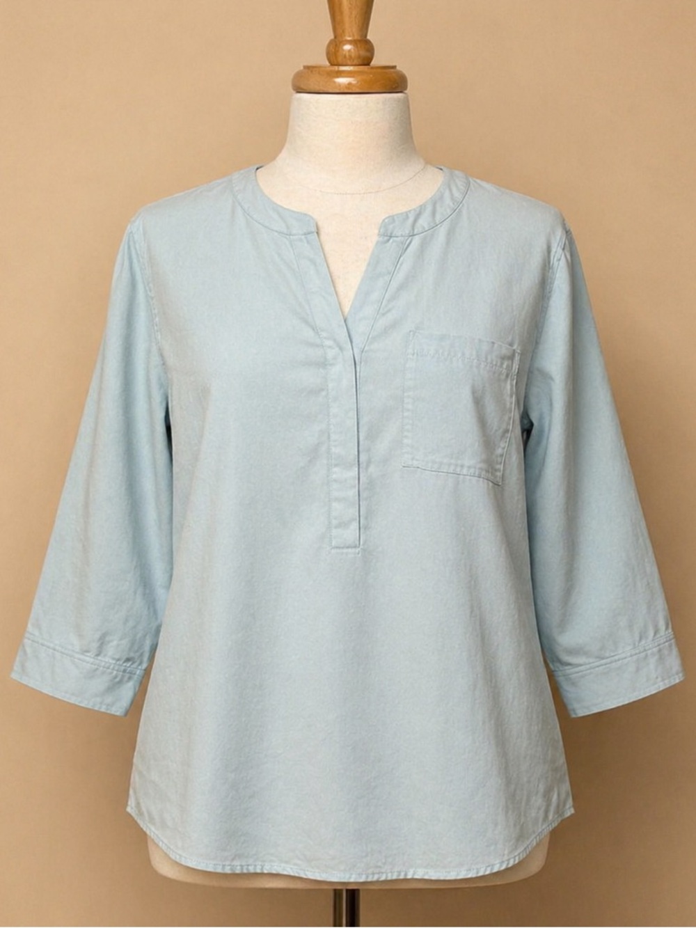 Monroe & Main Teal Blue V-Neck Blouse Size L Lightweight Pocket Top